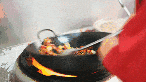 stir frying over high het